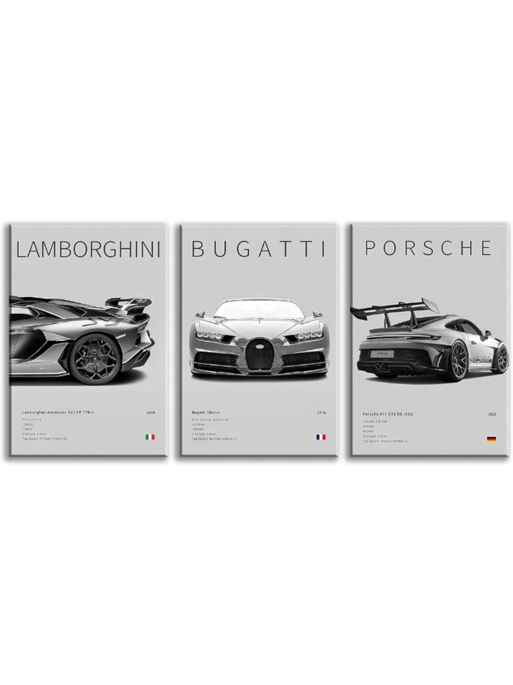 Vintage Racing Car Wall Art | Supercar Canvas Print for Men's Room Decor 12x16in